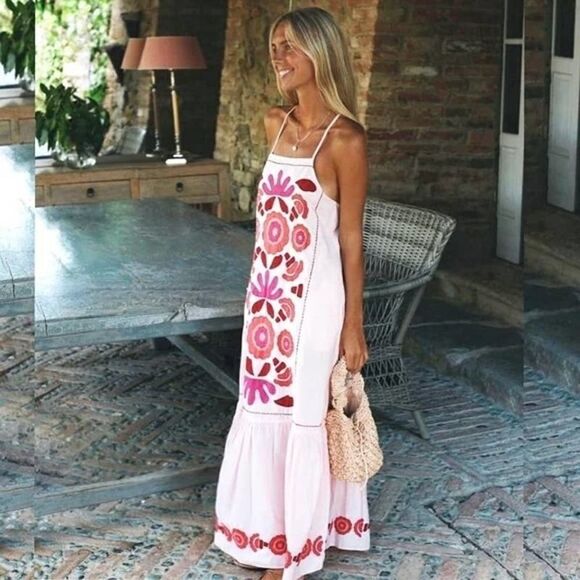 ZARA Embroidered Long Dress Open Back RUNS BIG  New - Picture 2 of 4